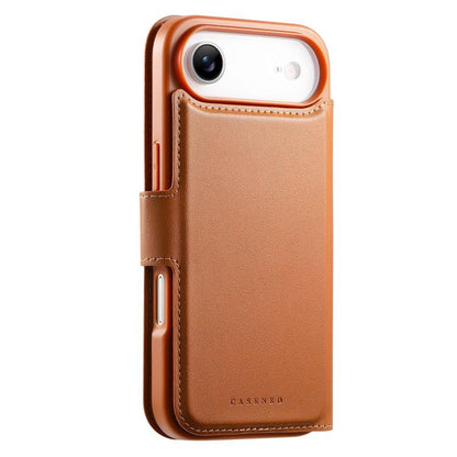 For iPhone Air CaseNeo Finger Grip Strap MagSafe Leather Phone Case(Brown) by CaseNeo
