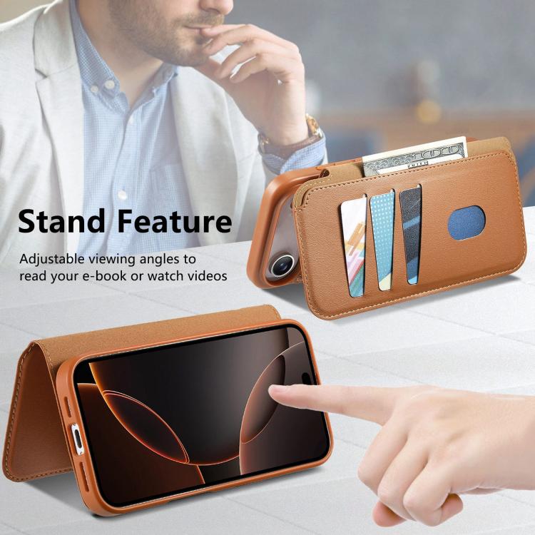 For iPhone Air CaseNeo Finger Grip Strap MagSafe Leather Phone Case(Brown) by CaseNeo