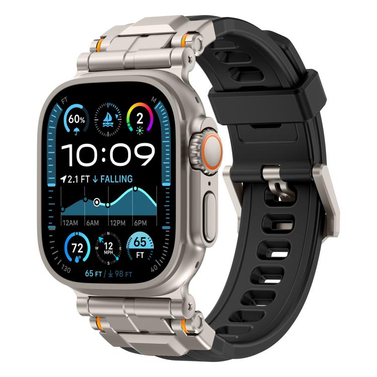 For Apple Watch 46mm / 49mm / 45mm / 44mm Alloy Connector Silicone Watch Strap(Black+Titanium) by bashfashion