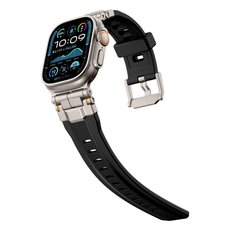For Apple Watch 46mm / 49mm / 45mm / 44mm Alloy Connector Silicone Watch Strap(Black+Titanium) by bashfashion