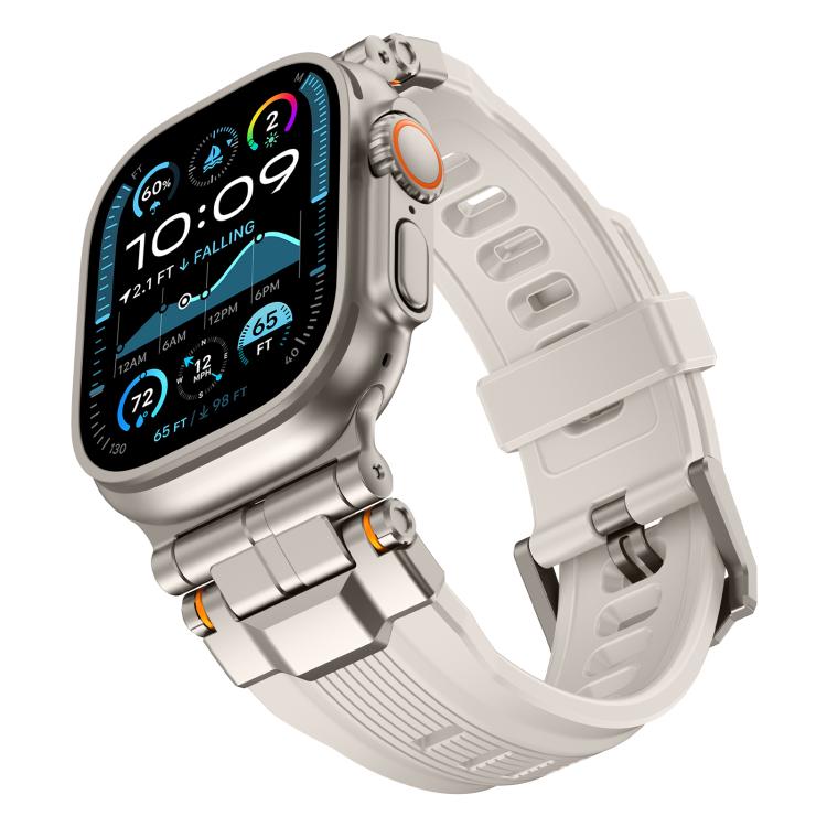 For Apple Watch 46mm / 49mm / 45mm / 44mm Alloy Connector Silicone Watch Strap(Starlight) by bashfashion