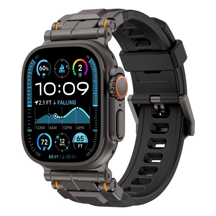 For Apple Watch 46mm / 49mm / 45mm / 44mm Alloy Connector Silicone Watch Strap(Black+Black) by bashfashion