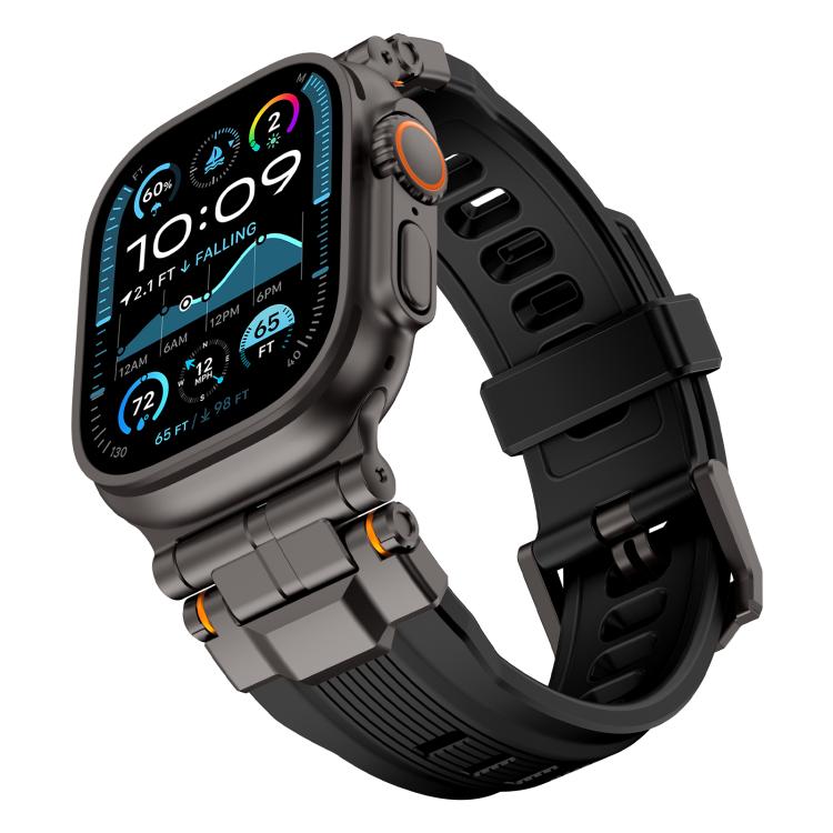 For Apple Watch 46mm / 49mm / 45mm / 44mm Alloy Connector Silicone Watch Strap(Black+Black) by bashfashion