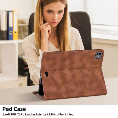 For iPad Air 13 2025 / 2024 / Pro 12.9 Rhombus Embossed Leather Smart Tablet Case(Brown) by bashfashion