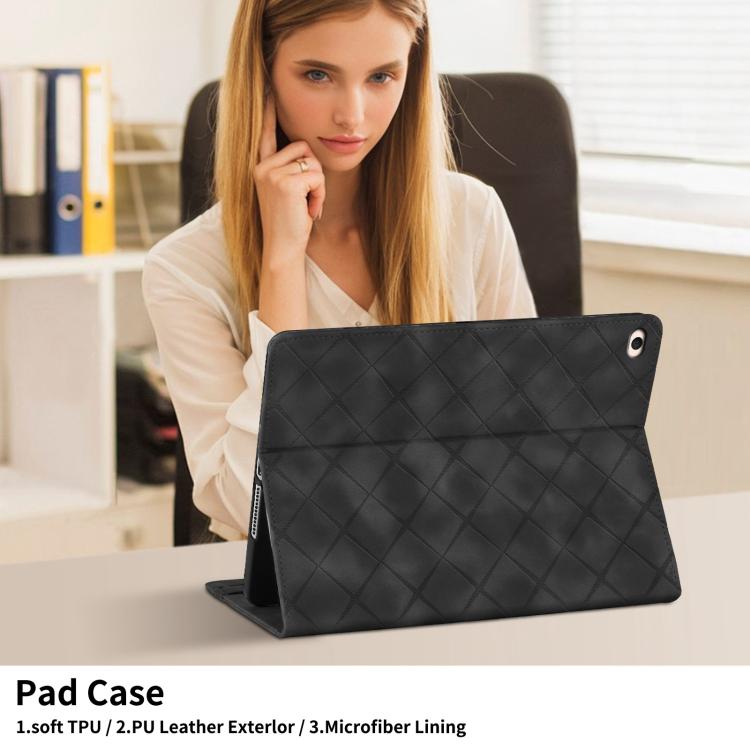 For iPad mini 5 / 4 / 3 / 2 / 1 Rhombus Embossed Leather Smart Tablet Case(Black) by bashfashion