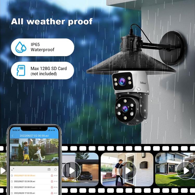 SriHome SH068 E27 4MP HD Dual Lens Light Bulb Camera Outdoor IP66 Waterproof(White) by SriHome