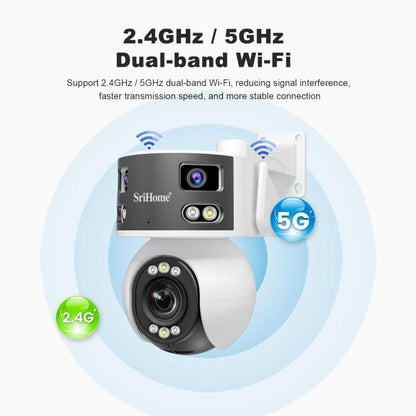 SriHome SH055 8MP HD Multi-lens 5X Optical Zoom Lens Panoramic PTZ Dome Camera(EU Plug) by SriHome