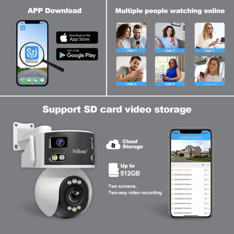 SriHome SH055 8MP HD Multi-lens 5X Optical Zoom Lens Panoramic PTZ Dome Camera(EU Plug) by SriHome