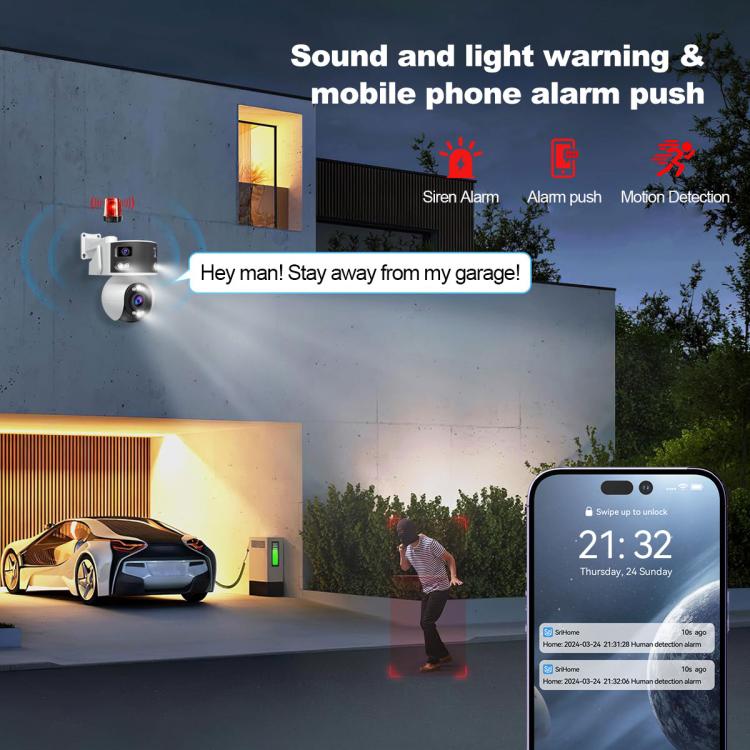 SriHome SH055 8MP HD Multi-lens 5X Optical Zoom Lens Panoramic PTZ Dome Camera(AU Plug) by SriHome