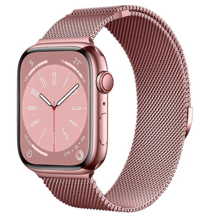 For Apple Watch 46mm / 49mm / 45mm / 44mm Kalebol Semi-circular Milanese Stainless Steel Strap(Rose Pink) by Kalebol