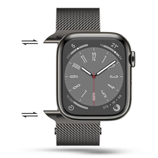 For Apple Watch 46mm / 49mm / 45mm / 44mm Kalebol Semi-circular Milanese Stainless Steel Strap(Black) by Kalebol