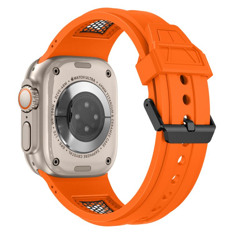 For Apple Watch 46mm / 49mm / 45mm / 44mm Kalebol Honeycomb TPU Black Mesh Strap(Orange Black Net) by Kalebol