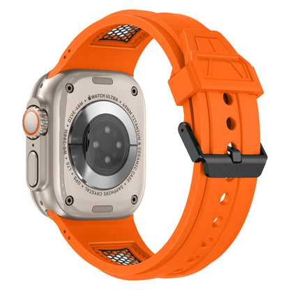 For Apple Watch 46mm / 49mm / 45mm / 44mm Kalebol Honeycomb TPU Black Mesh Strap(Orange Black Net) by Kalebol
