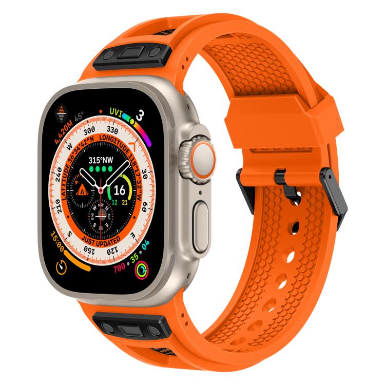 For Apple Watch 46mm / 49mm / 45mm / 44mm Kalebol Honeycomb TPU Black Mesh Strap(Orange Black Net) by Kalebol