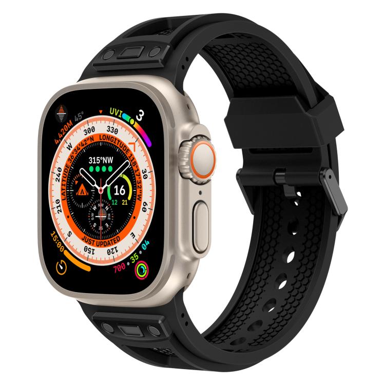 For Apple Watch 46mm / 49mm / 45mm / 44mm Kalebol Honeycomb TPU Black Mesh Strap(Black Black Net) by Kalebol