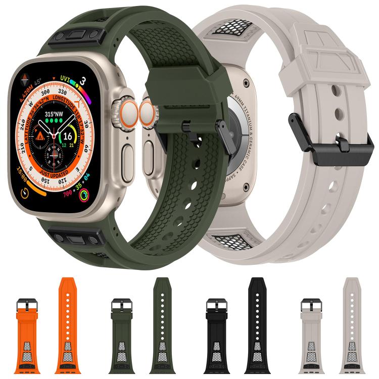 For Apple Watch 46mm / 49mm / 45mm / 44mm Kalebol Honeycomb TPU Black Mesh Strap(Army Green Black Net) by Kalebol