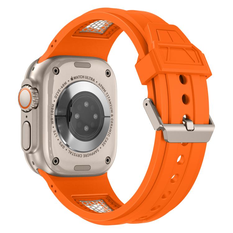 For Apple Watch 46mm / 49mm / 45mm / 44mm Kalebol Honeycomb TPU Titanium Mesh Strap(Orange Titanium Net) by Kalebol