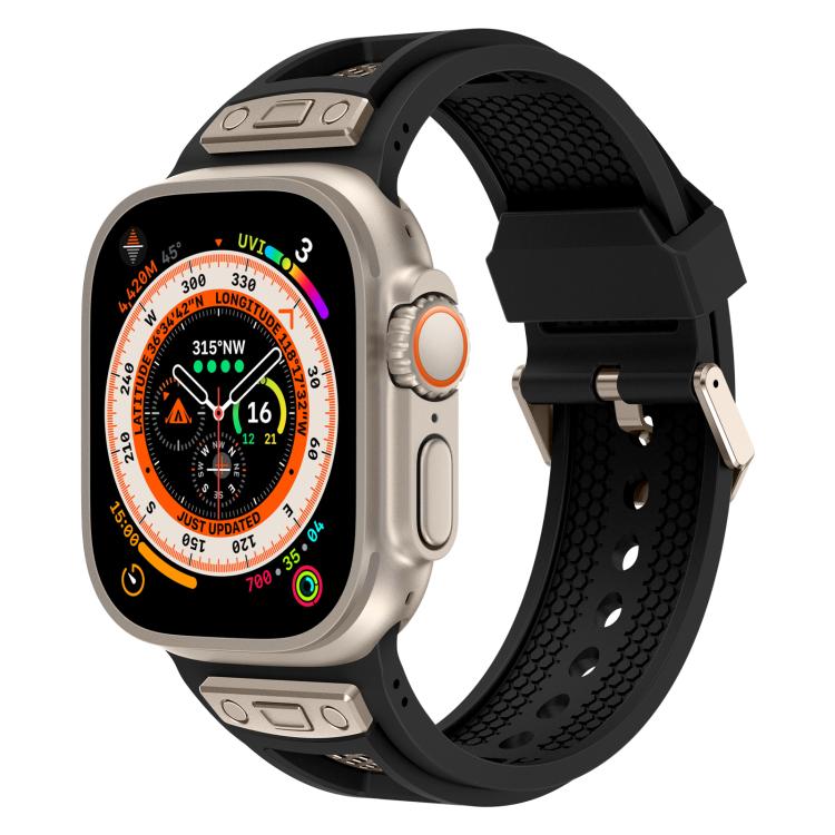 For Apple Watch 46mm / 49mm / 45mm / 44mm Kalebol Honeycomb TPU Titanium Mesh Strap(Black Titanium Net) by Kalebol