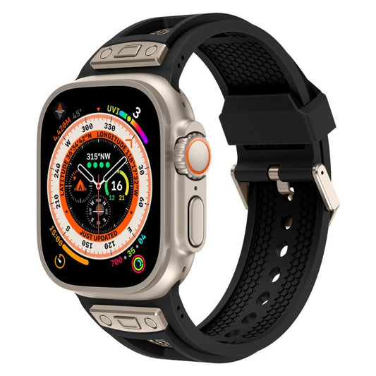 For Apple Watch 46mm / 49mm / 45mm / 44mm Kalebol Honeycomb TPU Titanium Mesh Strap(Black Titanium Net) by Kalebol