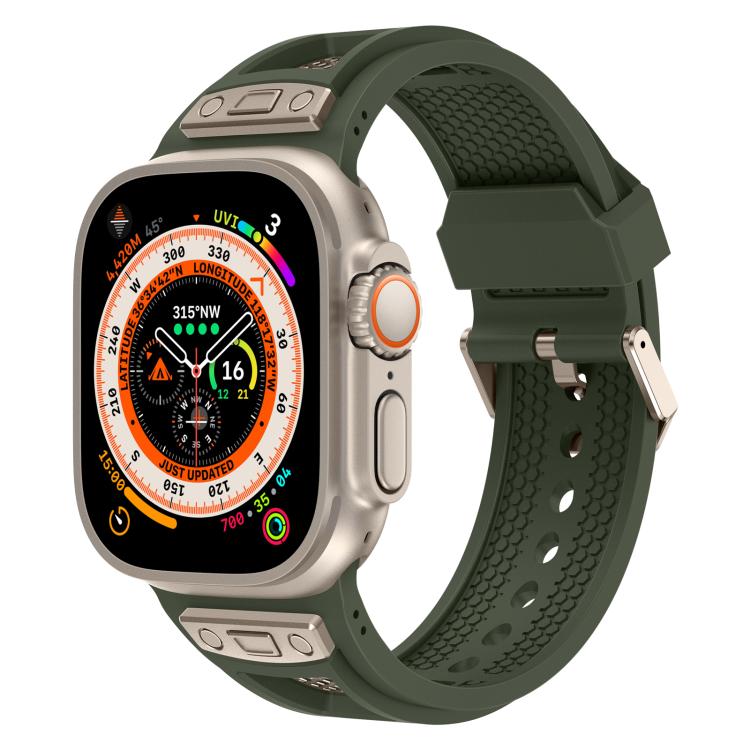 For Apple Watch 46mm / 49mm / 45mm / 44mm Kalebol Honeycomb TPU Titanium Mesh Strap(Army Green Titanium Net) by Kalebol
