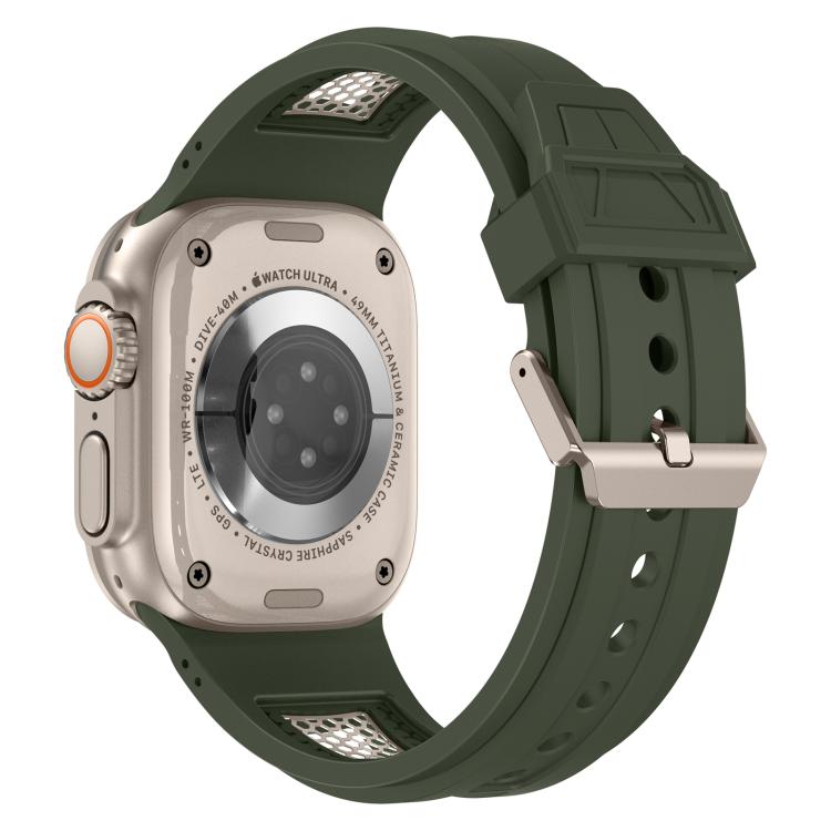 For Apple Watch 46mm / 49mm / 45mm / 44mm Kalebol Honeycomb TPU Titanium Mesh Strap(Army Green Titanium Net) by Kalebol