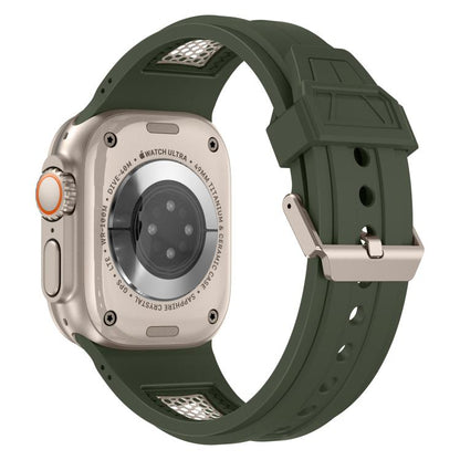 For Apple Watch 46mm / 49mm / 45mm / 44mm Kalebol Honeycomb TPU Titanium Mesh Strap(Army Green Titanium Net) by Kalebol