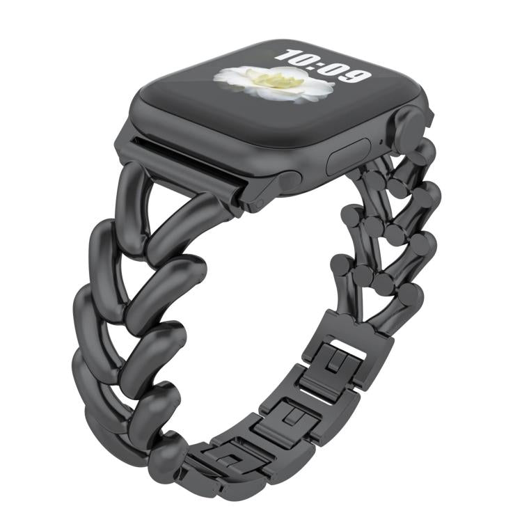 For Apple Watch 46mm / 49mm / 45mm / 44mm Kalebol V-shaped Zinc Alloy Strap(Black) by Kalebol