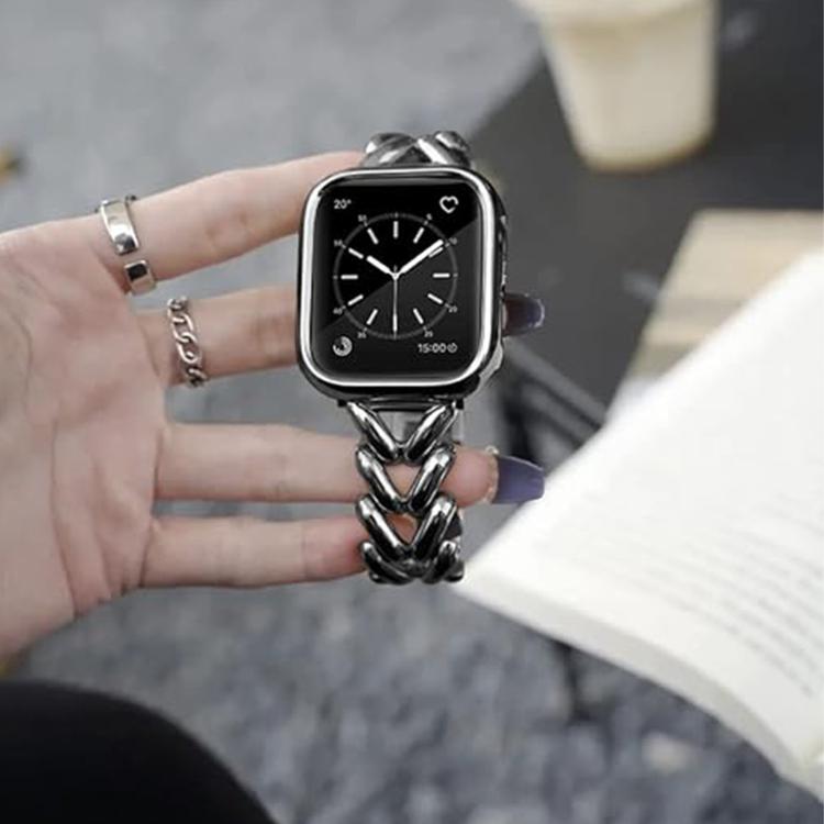 For Apple Watch 46mm / 49mm / 45mm / 44mm Kalebol V-shaped Zinc Alloy Strap(Black) by Kalebol