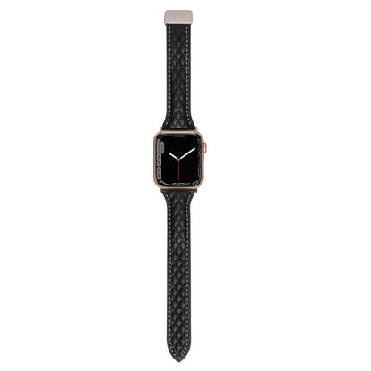 For Apple Watch 46mm / 49mm / 45mm / 44mm Kalebol Diamond Pattern Magnetic Buckle Leather Strap(Black) by Kalebol