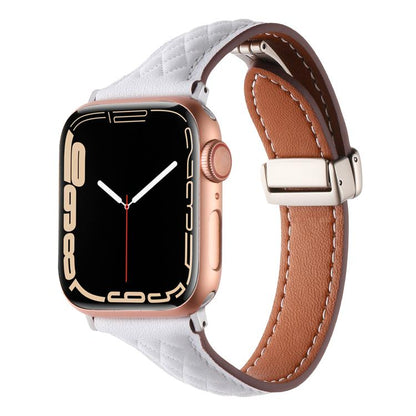 For Apple Watch 46mm / 49mm / 45mm / 44mm Kalebol Diamond Pattern Magnetic Buckle Leather Strap(White) by Kalebol