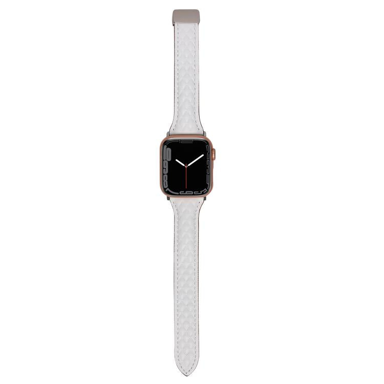 For Apple Watch 46mm / 49mm / 45mm / 44mm Kalebol Diamond Pattern Magnetic Buckle Leather Strap(White) by Kalebol