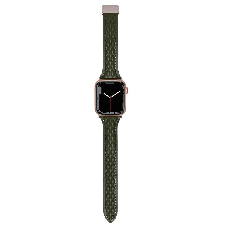 For Apple Watch 46mm / 49mm / 45mm / 44mm Kalebol Diamond Pattern Magnetic Buckle Leather Strap(Olive Green) by Kalebol