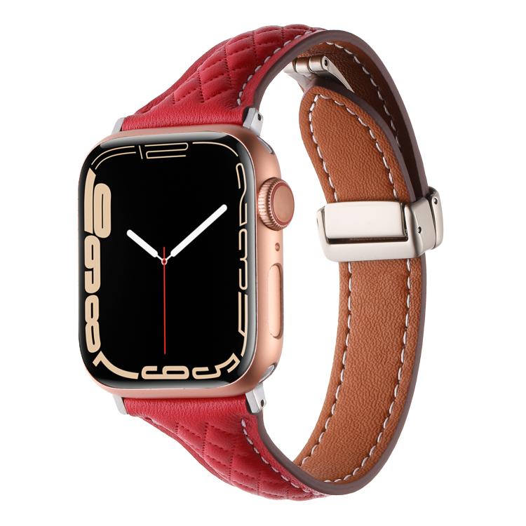 For Apple Watch 46mm / 49mm / 45mm / 44mm Kalebol Diamond Pattern Magnetic Buckle Leather Strap(Red) by Kalebol
