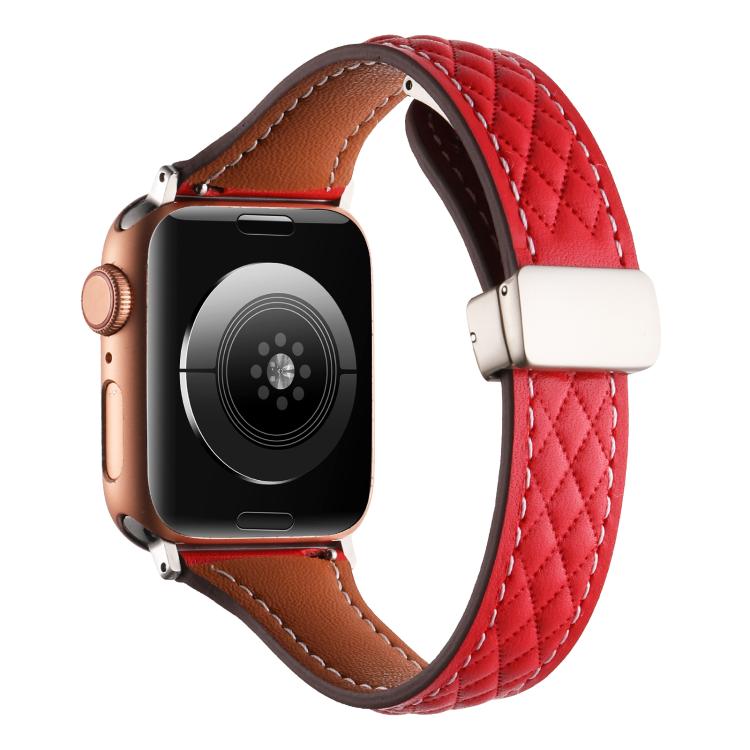 For Apple Watch 46mm / 49mm / 45mm / 44mm Kalebol Diamond Pattern Magnetic Buckle Leather Strap(Red) by Kalebol