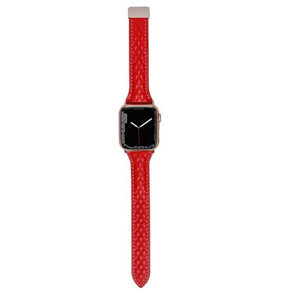 For Apple Watch 46mm / 49mm / 45mm / 44mm Kalebol Diamond Pattern Magnetic Buckle Leather Strap(Red) by Kalebol
