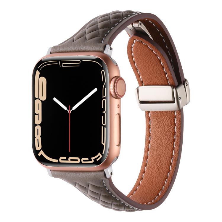For Apple Watch 46mm / 49mm / 45mm / 44mm Kalebol Diamond Pattern Magnetic Buckle Leather Strap(Taupe) by Kalebol