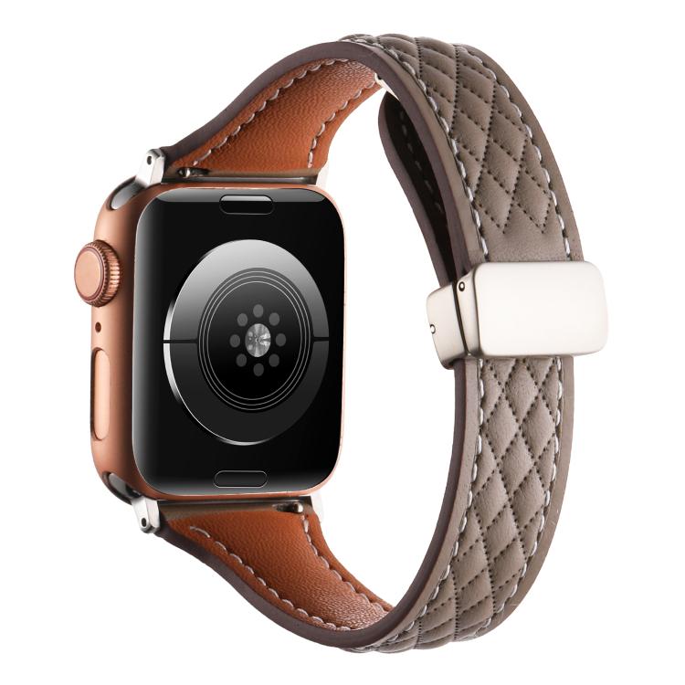 For Apple Watch 46mm / 49mm / 45mm / 44mm Kalebol Diamond Pattern Magnetic Buckle Leather Strap(Taupe) by Kalebol