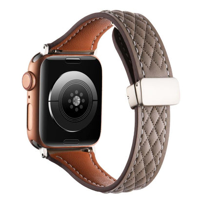 For Apple Watch 46mm / 49mm / 45mm / 44mm Kalebol Diamond Pattern Magnetic Buckle Leather Strap(Taupe) by Kalebol