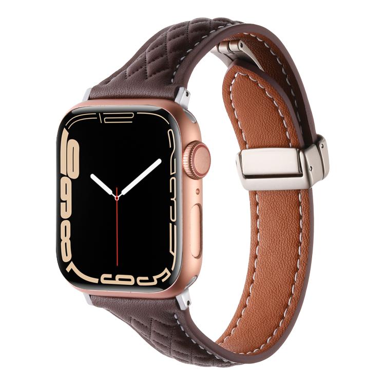 For Apple Watch 46mm / 49mm / 45mm / 44mm Kalebol Diamond Pattern Magnetic Buckle Leather Strap(Coffee) by Kalebol