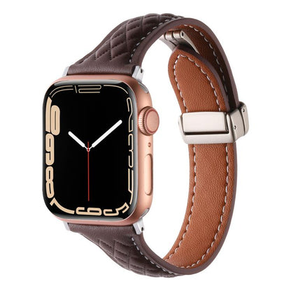 For Apple Watch 46mm / 49mm / 45mm / 44mm Kalebol Diamond Pattern Magnetic Buckle Leather Strap(Coffee) by Kalebol