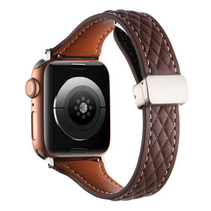 For Apple Watch 46mm / 49mm / 45mm / 44mm Kalebol Diamond Pattern Magnetic Buckle Leather Strap(Coffee) by Kalebol