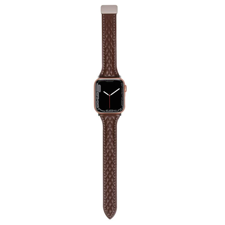 For Apple Watch 46mm / 49mm / 45mm / 44mm Kalebol Diamond Pattern Magnetic Buckle Leather Strap(Coffee) by Kalebol