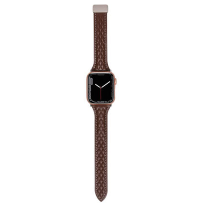 For Apple Watch 46mm / 49mm / 45mm / 44mm Kalebol Diamond Pattern Magnetic Buckle Leather Strap(Coffee) by Kalebol