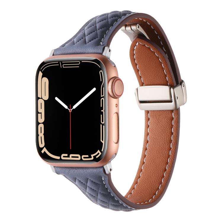 For Apple Watch 46mm / 49mm / 45mm / 44mm Kalebol Diamond Pattern Magnetic Buckle Leather Strap(Mud Grey) by Kalebol