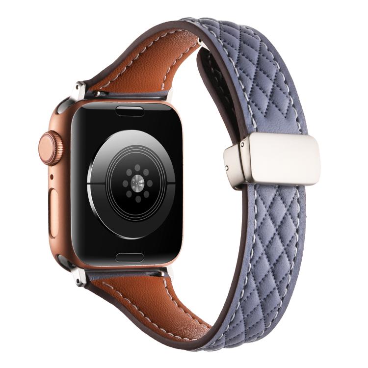 For Apple Watch 46mm / 49mm / 45mm / 44mm Kalebol Diamond Pattern Magnetic Buckle Leather Strap(Mud Grey) by Kalebol