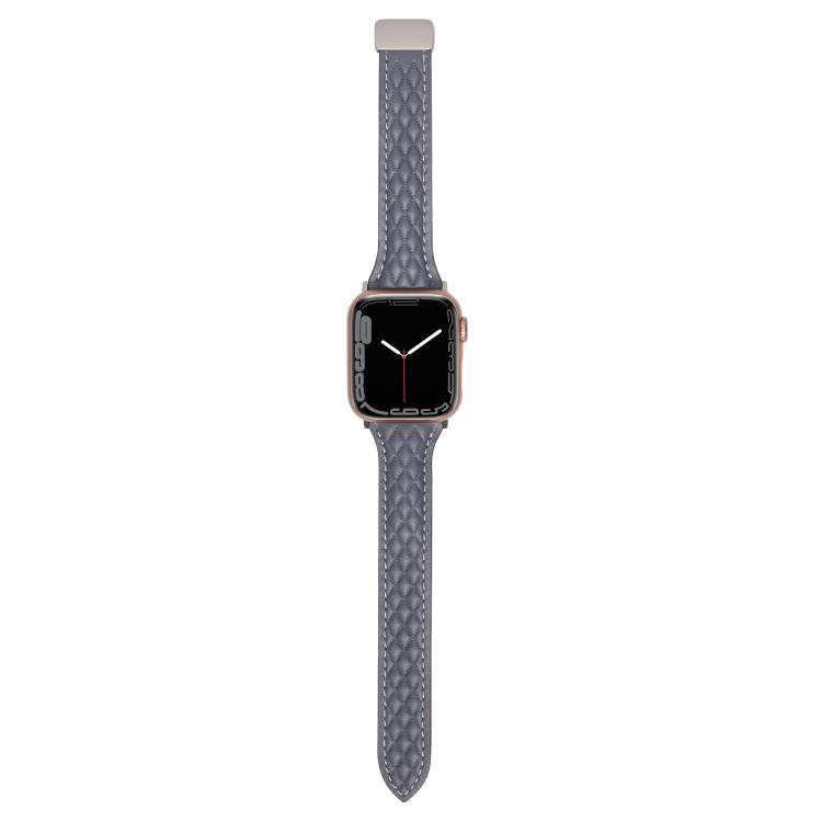 For Apple Watch 46mm / 49mm / 45mm / 44mm Kalebol Diamond Pattern Magnetic Buckle Leather Strap(Mud Grey) by Kalebol