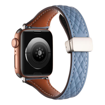 For Apple Watch 46mm / 49mm / 45mm / 44mm Kalebol Diamond Pattern Magnetic Buckle Leather Strap(Mist Blue) by Kalebol