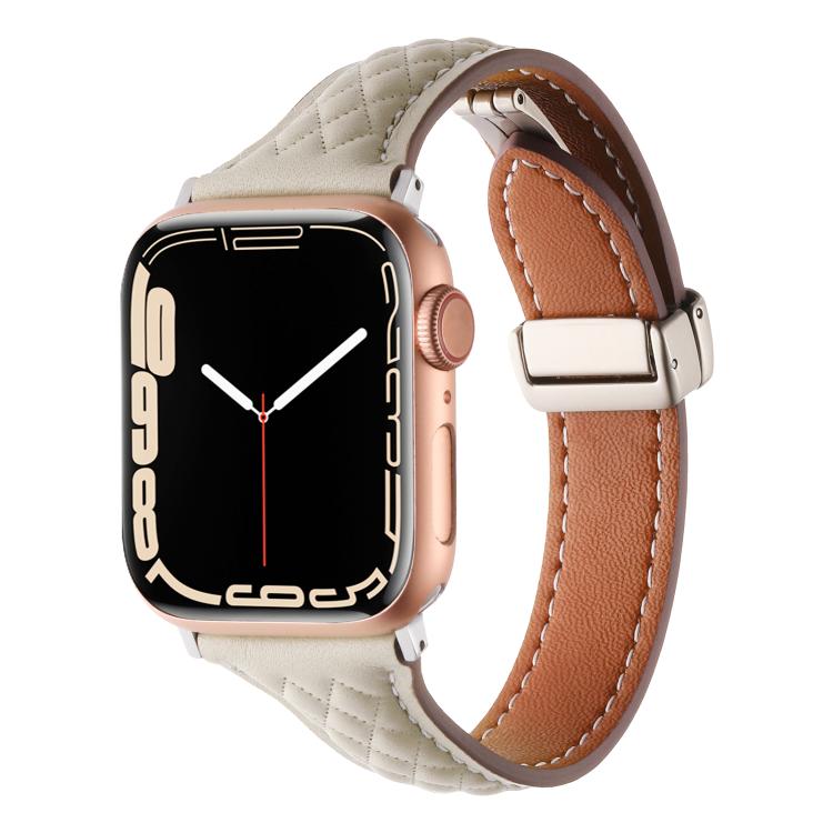 For Apple Watch 46mm / 49mm / 45mm / 44mm Kalebol Diamond Pattern Magnetic Buckle Leather Strap(Starlight) by Kalebol