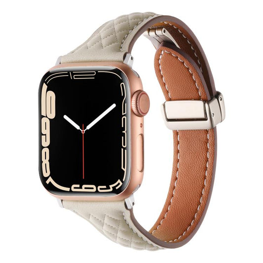 For Apple Watch 46mm / 49mm / 45mm / 44mm Kalebol Diamond Pattern Magnetic Buckle Leather Strap(Starlight) by Kalebol