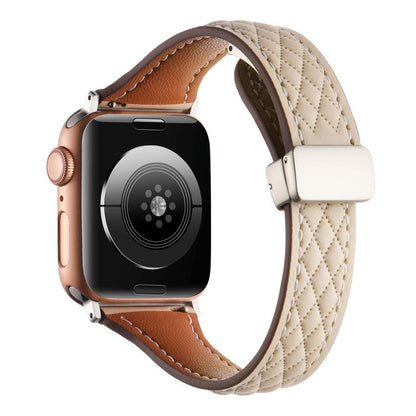 For Apple Watch 46mm / 49mm / 45mm / 44mm Kalebol Diamond Pattern Magnetic Buckle Leather Strap(Apricot) by Kalebol